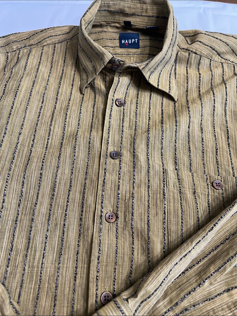 HAUPT Men’s Tan Stripe Casual Button-Down Shirt